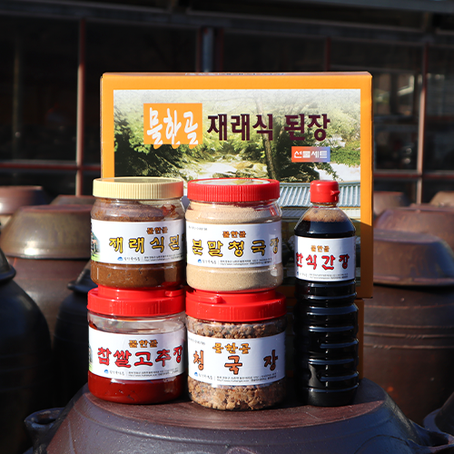 물한골 선물세트 3호(된장1kg+고추장1kg+청국장1kg+분말청국장1kg+간장1L)